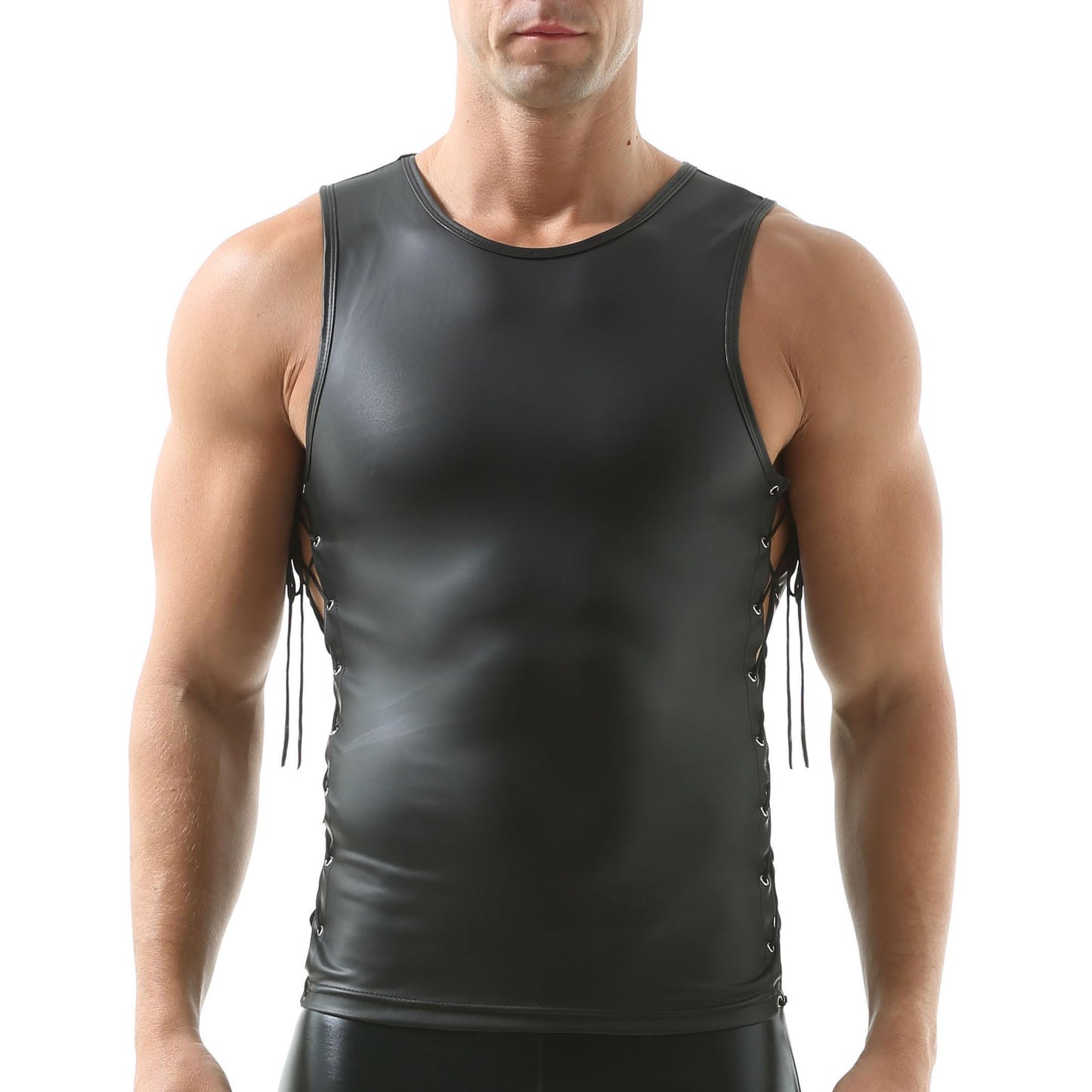 YUFEIDA Mens Faux Leather Undershirts Sleeveless Tank Tops Muscle Fit Waistcoat Tops Fashion New Undershirts