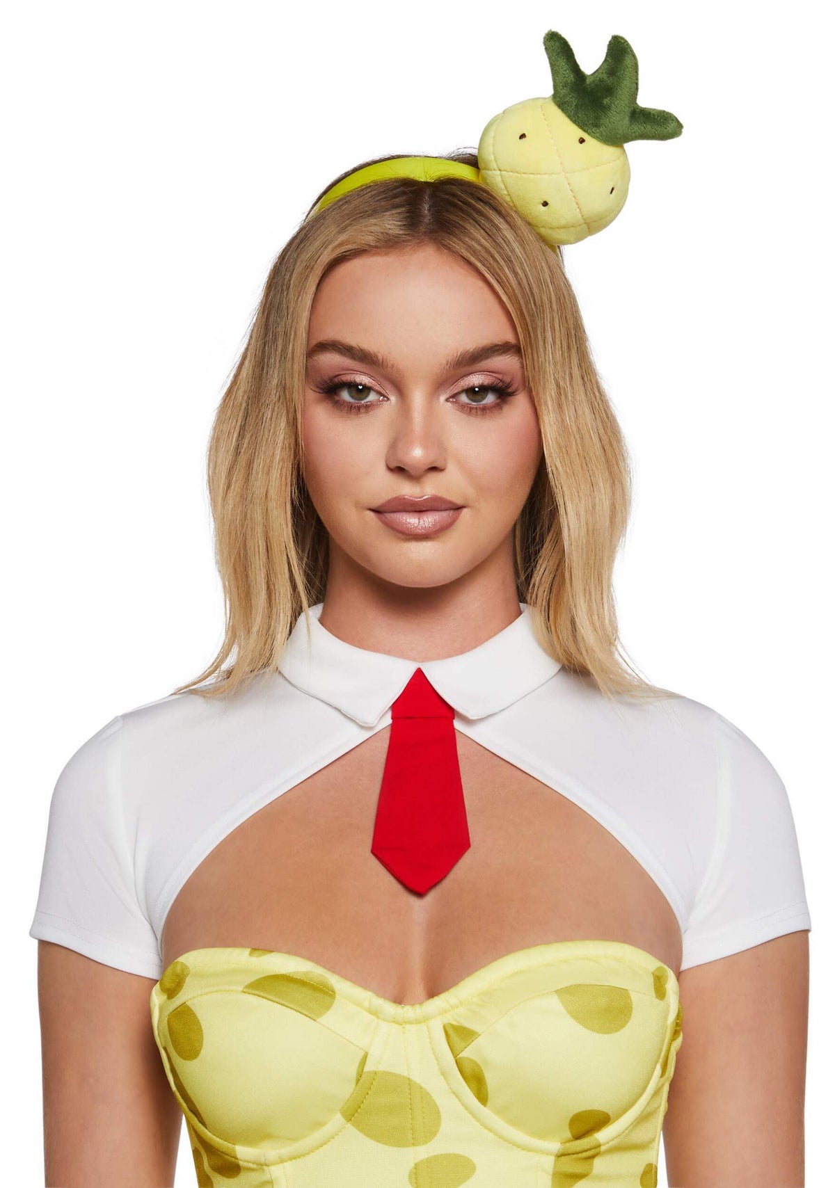 Spongebob - Dolls Kill Spongbabe Costume by Trickz N’ Treatz – Women’s Yellow Corset Top, Brown Shorts & Headband Set, X-Large