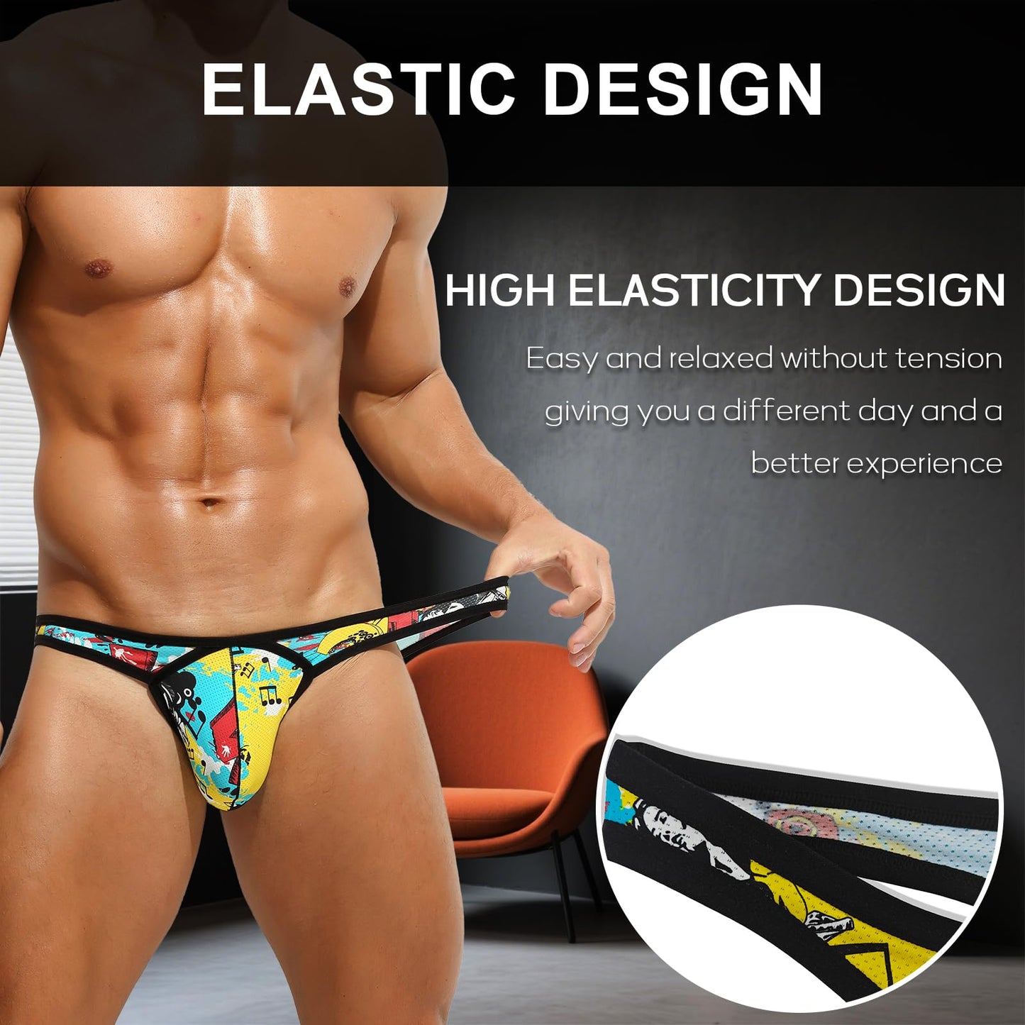 Men’s Thong Sexy Underwear Ice Silk Thong Athletic Supporter for Man, 1961DK-YY-1Pack, Small