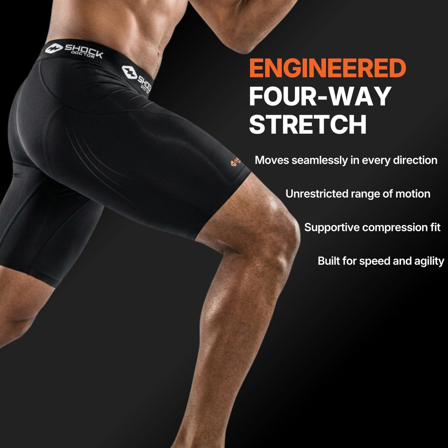 Shock Doctor Compression Shorts with Protective Bio-Flex Cup, Moisture Wicking Vented Protection, Black, Adult, Medium