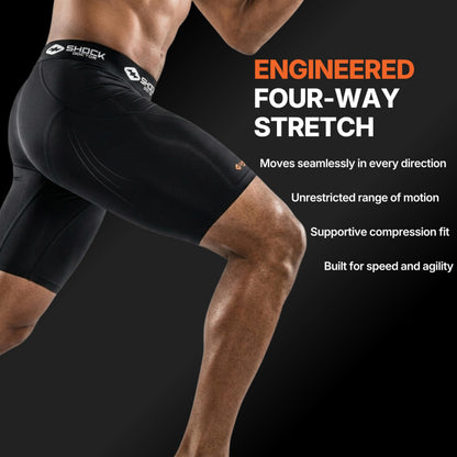 Shock Doctor Compression Shorts with Protective Bio-Flex Cup, Moisture Wicking Vented Protection, Black, Adult, Medium