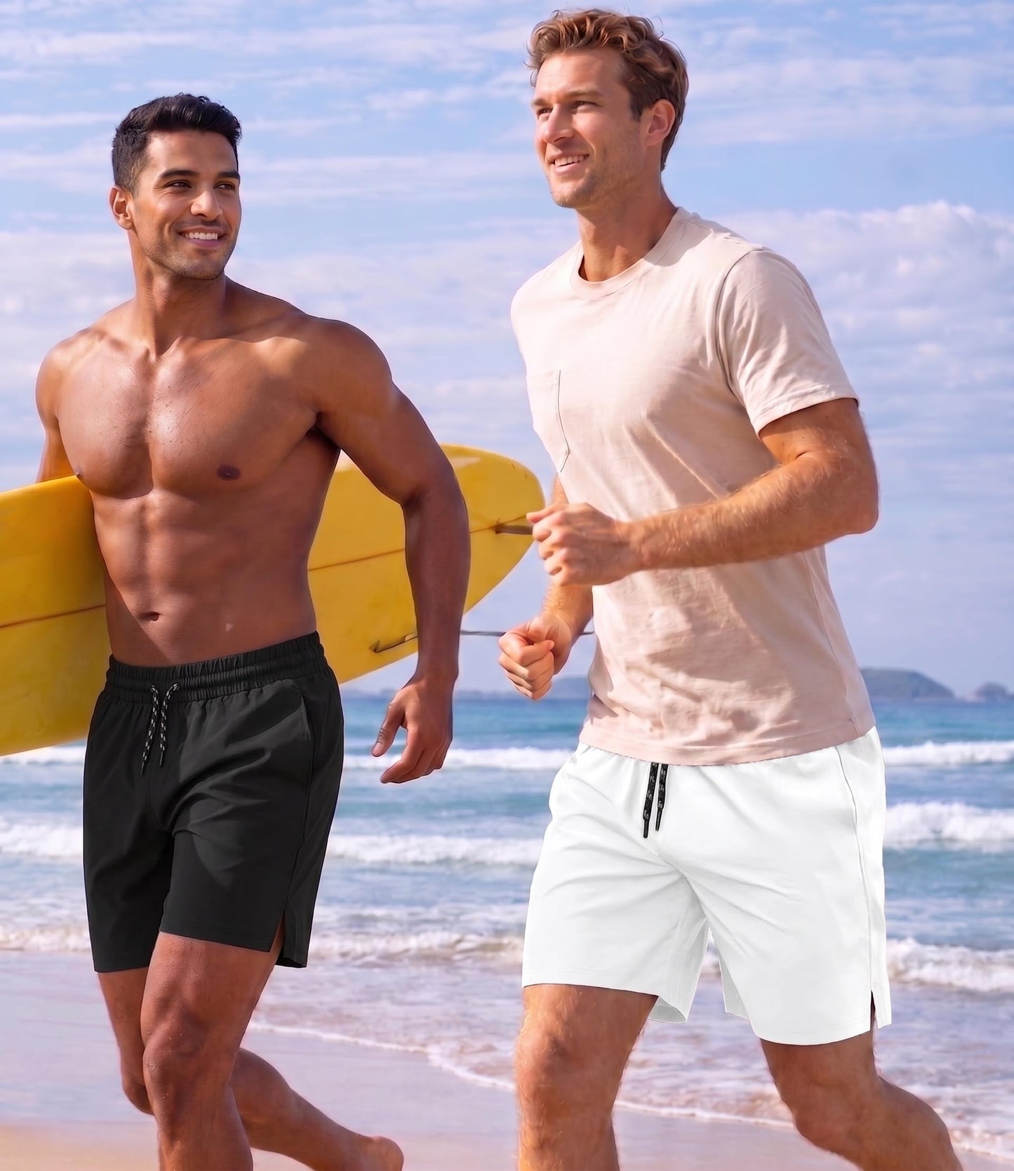COOFANDY Mens Swim Shorts 5 Inch Inseam Summer Swim Shorts Sexy Quick Dry Swim Trunks with Pockets White S