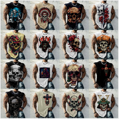 Spatofa Mens Skull Tank Tops Summer 3D Printed Graphic Big and Tall Sleeveless Crew Neck Men's Muscle T-Shirts Cotton Top,Skull 26,S