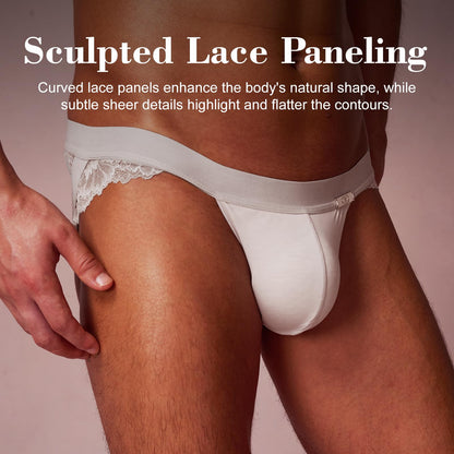 BSZN Men's Lace Side Jockstrap, Dawn Gray Mid Low Rise Soft Matte Underwear, Yoga-Grade Fabric Hip Shaping Standard Fit Briefs