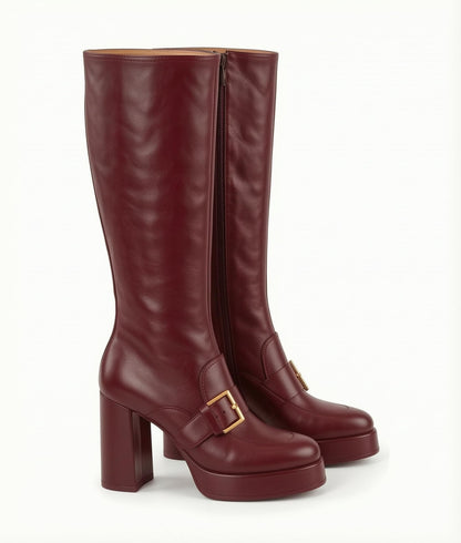 MissHeel Red Fall Knee High Boots for Women Chunky Heel Leather Knee-High Boot Platform Fall-Boots Going Out Size 8