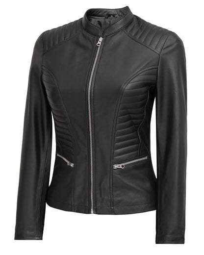 Blingsoul Black Lambskin Leather Jacket Womens - womens jackets casual| [1310423] Rachel Black, M