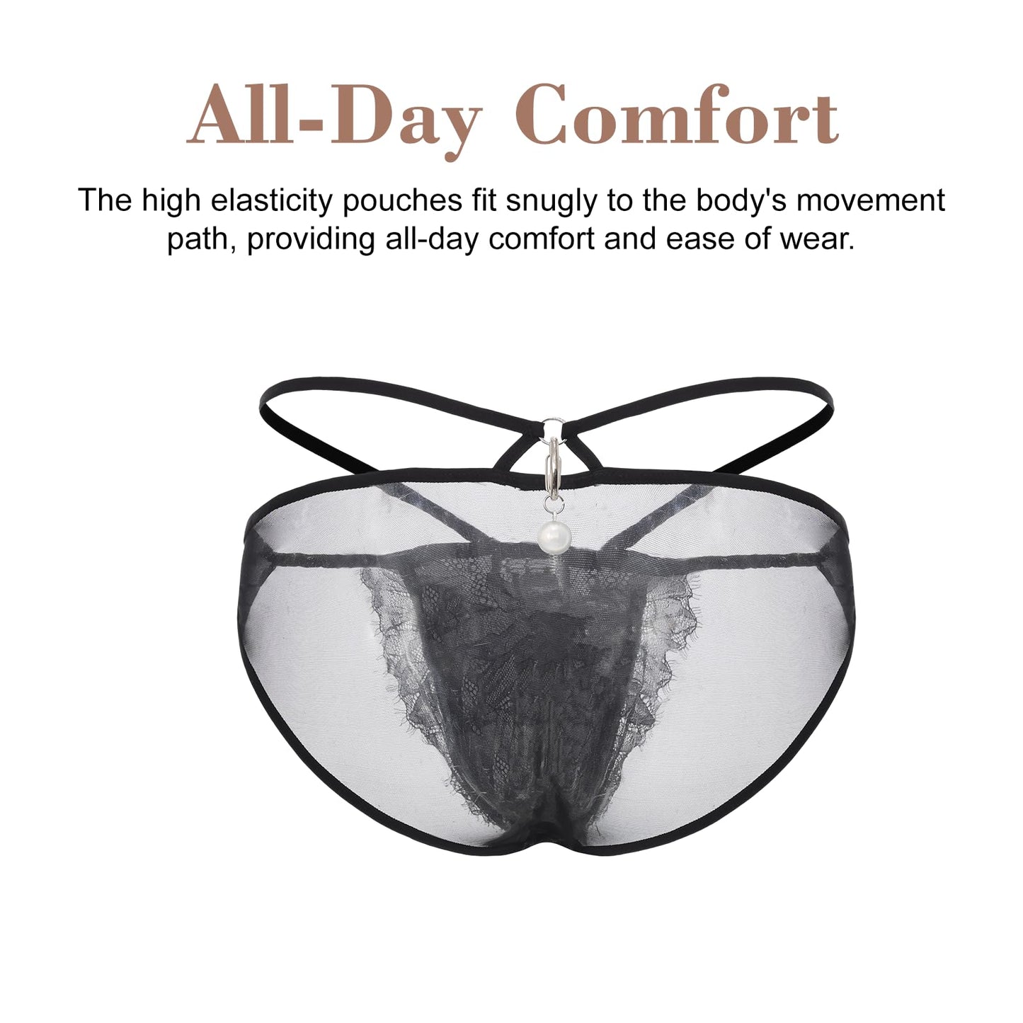 BSZN Men Mesh Underwear, Lace Brief, Sheer Men Panties, Thin Strap Undergarment, Lounge Underwear Black