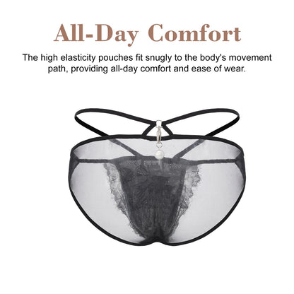 BSZN Men Mesh Underwear, Lace Brief, Sheer Men Panties, Thin Strap Undergarment, Lounge Underwear Black