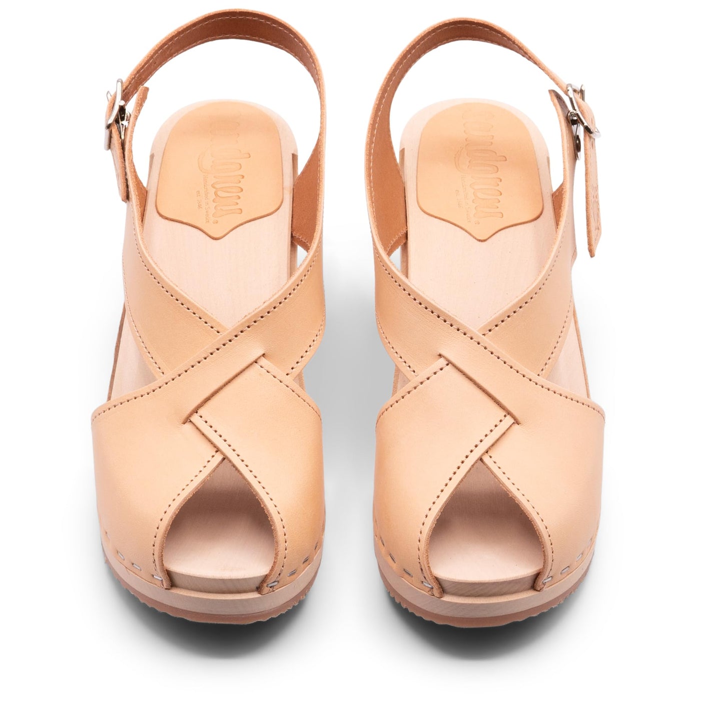 Sandgrens Handmade Swedish Wood Clogs for Women, High Heel Sandal US 4 | Morocco Ecru Veg Tan LT, EU 35