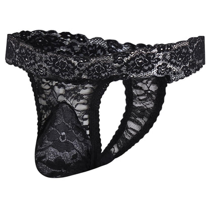 Gay Lace Frilly Sissy Panties Femboy Mens Thong Sexy Underwear Black
