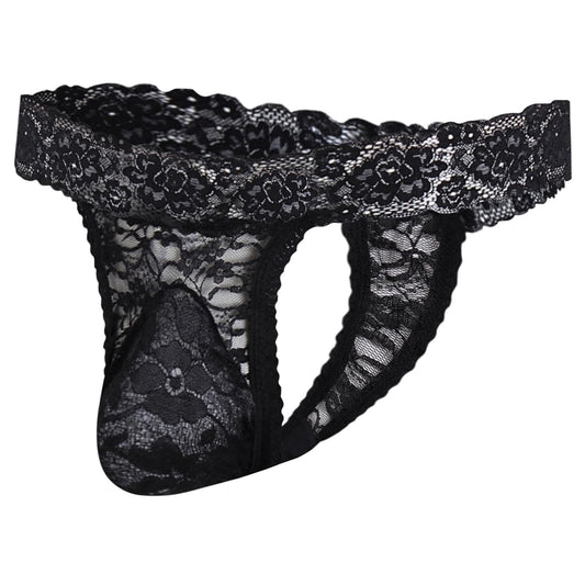 Gay Lace Frilly Sissy Panties Femboy Mens Thong Sexy Underwear Black