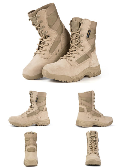 FREE SOLDIER Men's Tactical Boots 8 Inches Lightweight Combat Boot Durable Suede Leather Military Work Boots Desert Boot (Tan, 10.5)