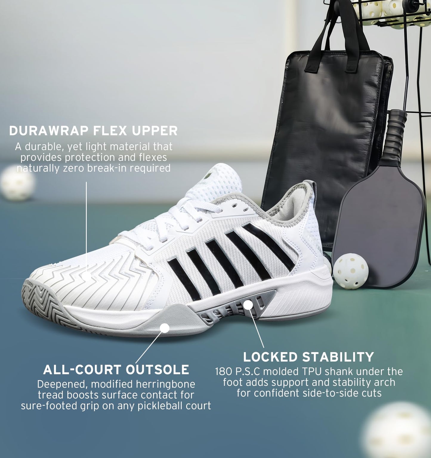 K-Swiss Men's Pickleball Supreme Shoe, White/High Rise/Black, 8.5 M