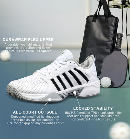 K-Swiss Men's Pickleball Supreme Shoe, White/High Rise/Black, 8.5 M