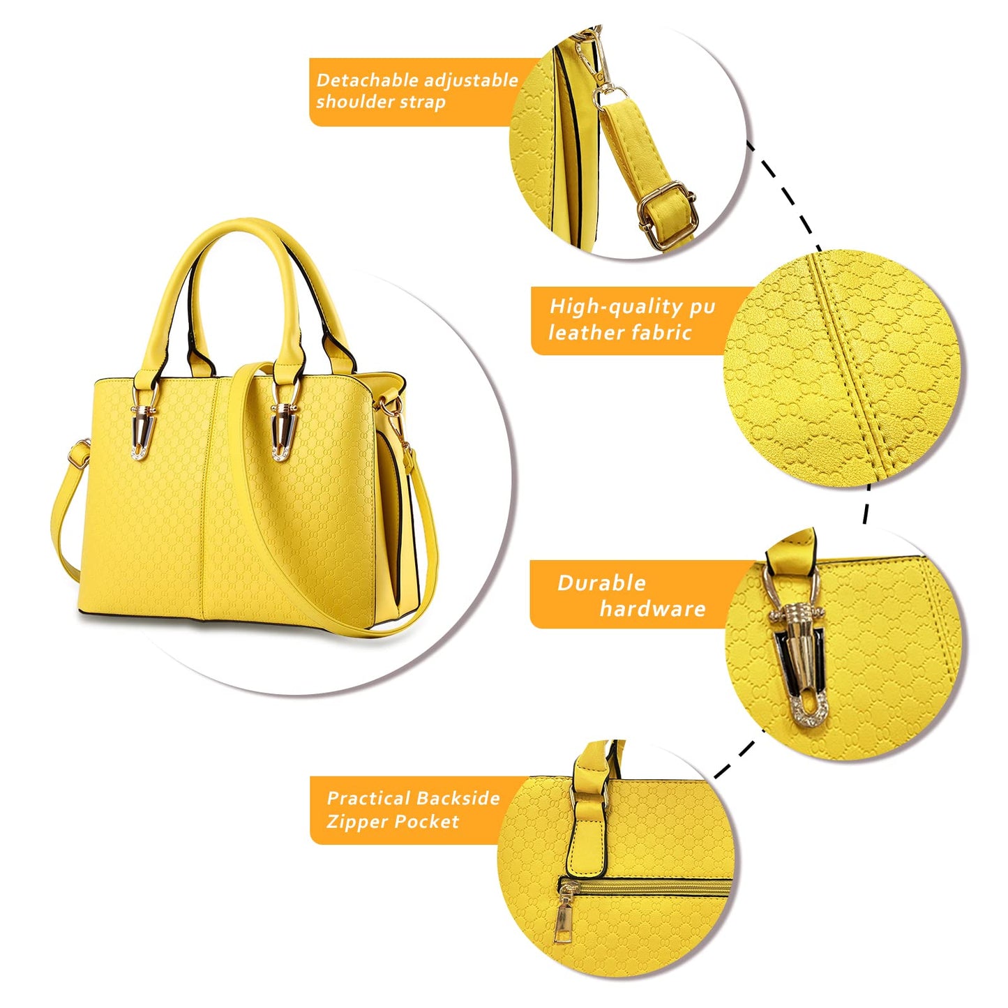 JHVYF Women Casual Top Handle Handbag Fashion Classics Satchel Shoulder Bag for Women crossbody bag Yellow Purse