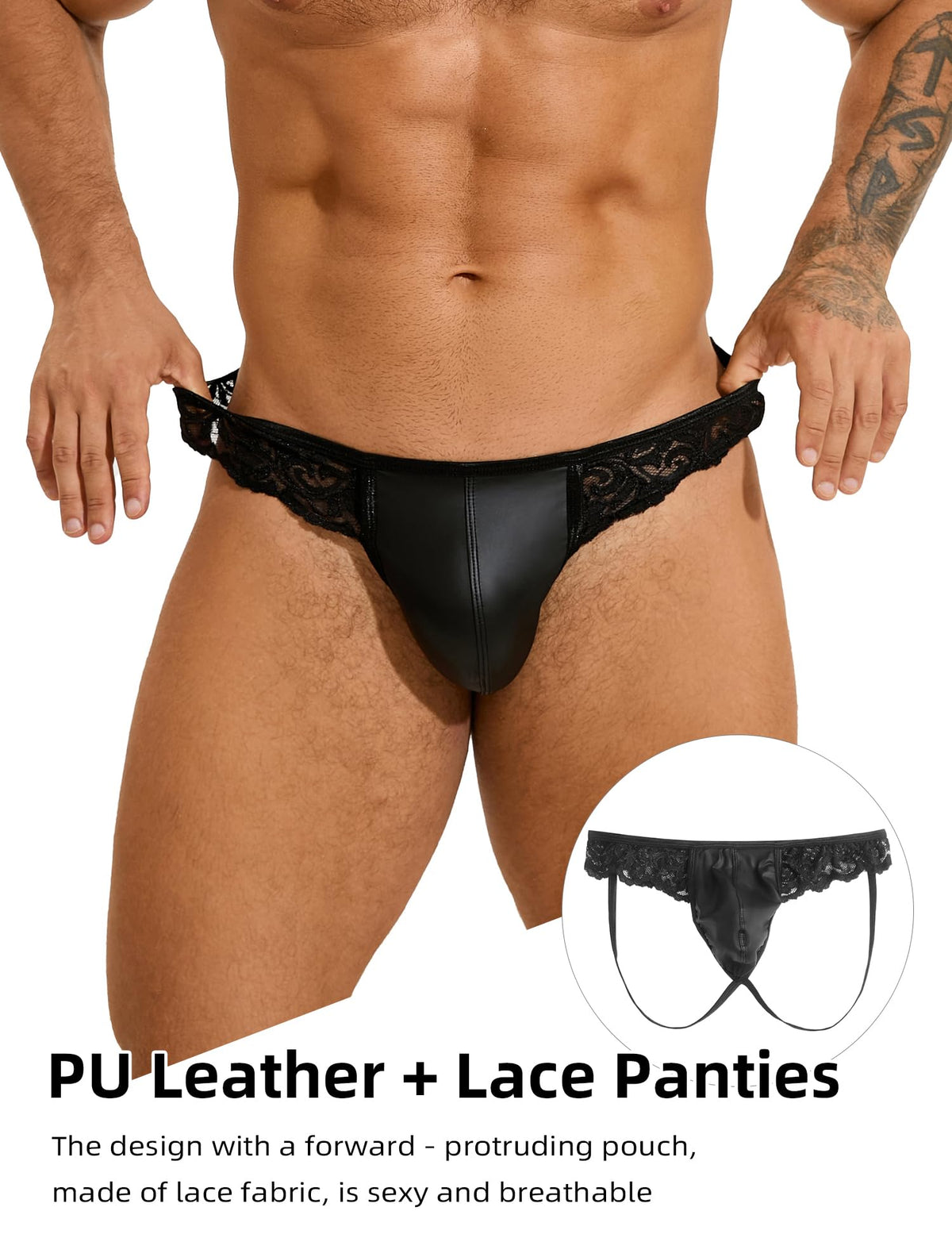 Men's Thong Underwear Lace Sexy G-String Thong 3D Pouch Trunks
