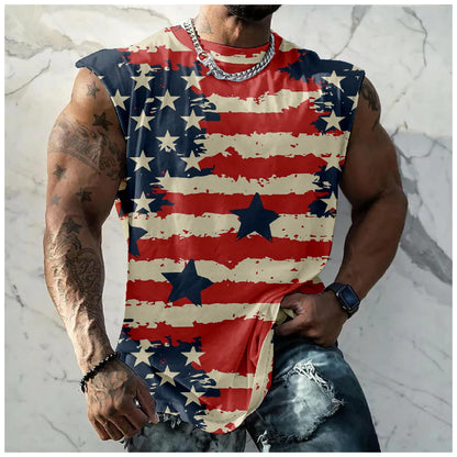 American Flag Tank Top Men Oil Painting USA Flag 3D Print Undershirts Fit for Patriotic 1776 4th July Sleeveless Shirts Hawaiian Luau Party Beach Summer Sunbath Casual Tees,American,5XL