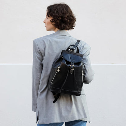 Time Resistance Ladies Leather Backpack - Small Business Casual Fashion Backpack for Women (Black)