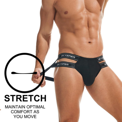 SKYSPER Men's Jock Strap Athletic Supporter For Men Sexy Jockstrap Male Underwear, Fc2-black, Small