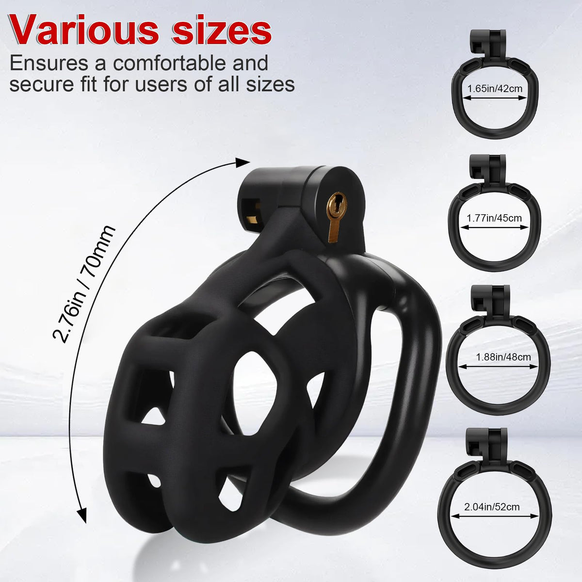 Male Chastity Cage Sex Toys with Elastic Belt Invisible Lock & 4 Ball Rings