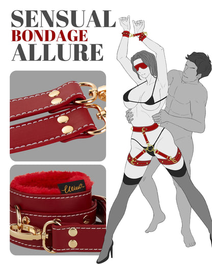 UTIMI Sex Bondage BDSM Kit Fesseln 6PCS Sets mit Verstellbaren Handschellen Fußfessel Oberschenkelmanschetten Augenbinde Kreuzgurt Taillengurt SM Erwachsene Sexspielzeug für Männer Frauen und Paare
