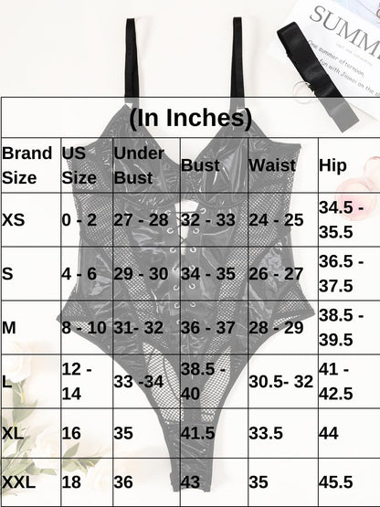 Kaei&Shi Rave Outfits Bodysuit Tops, Fishnet Corset Body Suit, Sexy Lingerie For Women, Faux Leather Festival Goth,Black,X-Small