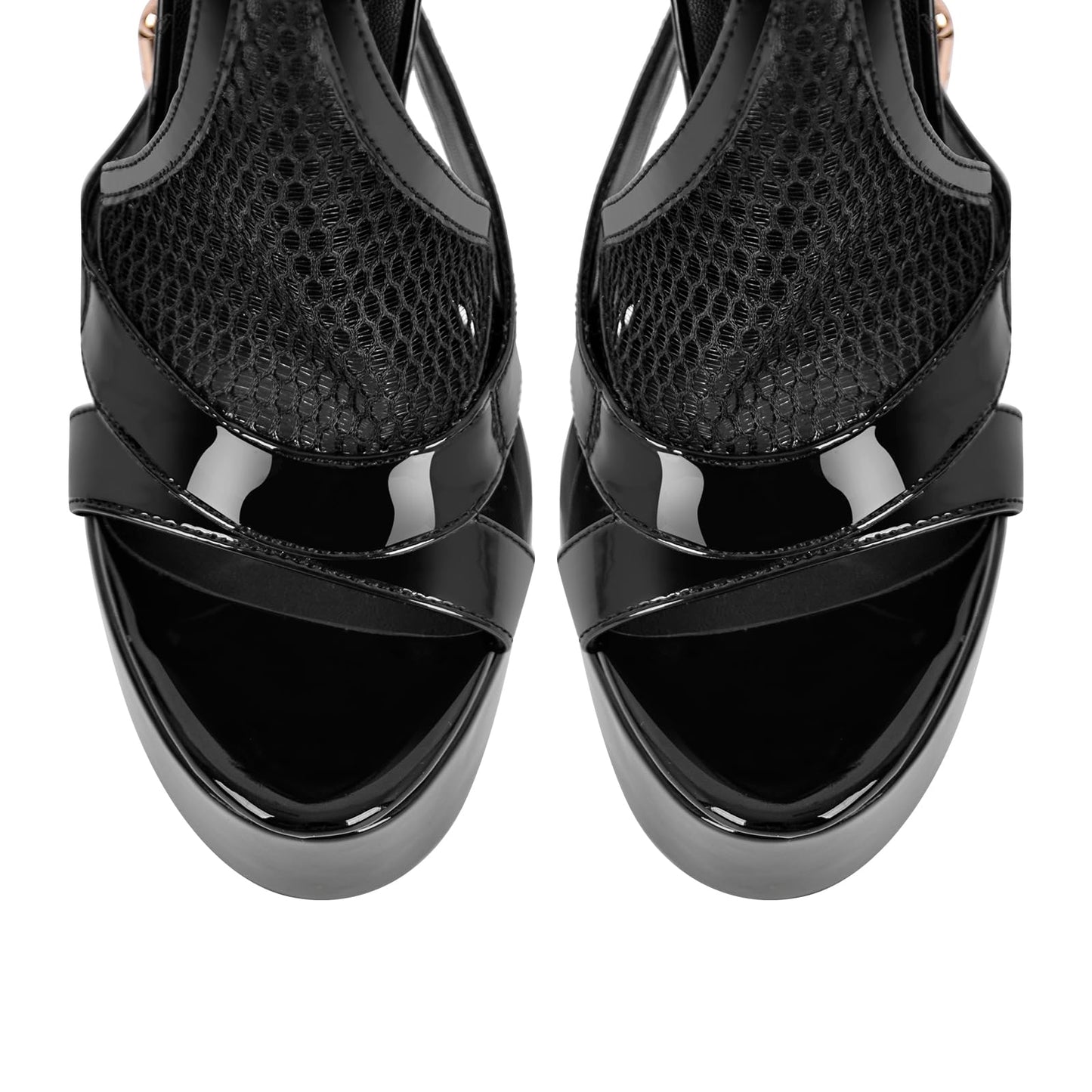 Women's High Stiletto Heels Platform Mesh Buckle Open Toe Ankle Strap Dress Shoes Sandals Black Size7