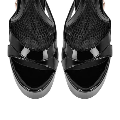 Women's High Stiletto Heels Platform Mesh Buckle Open Toe Ankle Strap Dress Shoes Sandals Black Size7