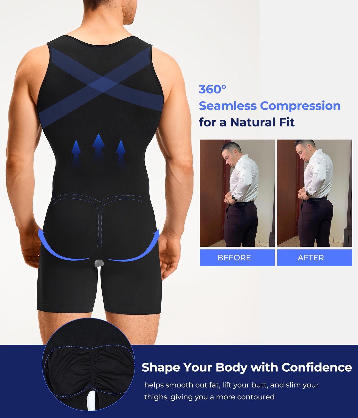 TAILONG Mens Shapewear Tummy Control Bodysuit Sleeveless Compression Shirts Slimming Body Shaper Fajas Para Hombres Black