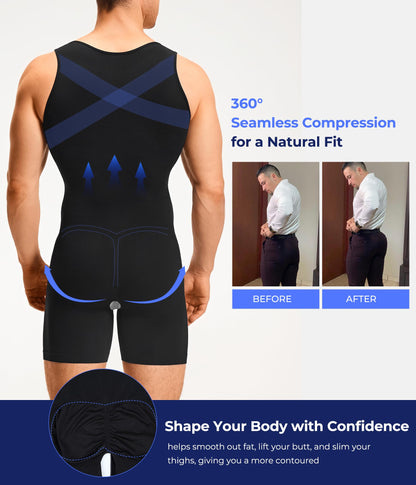 TAILONG Mens Shapewear Tummy Control Bodysuit Sleeveless Compression Shirts Slimming Body Shaper Fajas Para Hombres Black