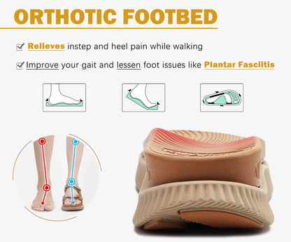 KuaiLu Womens Orthopedic Walking Sandals Comfortable Arch Support Plantar Fasciitis Relief Sport Recovery Chunky Cushion Adjustable Summer Outdoor Beach Vacation Athletic Water Shoes Khaki Size 8