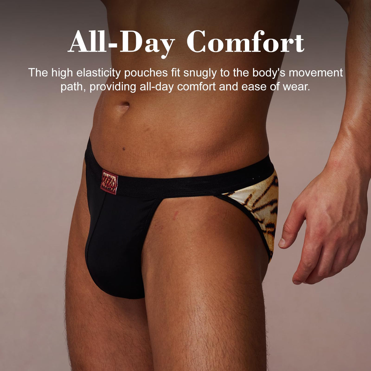 BSZN Men's Sexy Briefs, Tiger Print Wild Sexy Men Underwear, Mid Rise High Cut Tight Fit Matte Moisture Wicking Sexy Lingerie from P-Wild Roar Collection