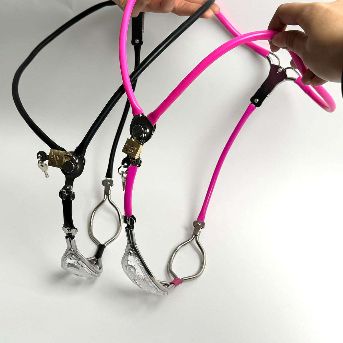 Female Chastity Belt Stainless Steel Transparent Visual Invisible Underwear Belt Lockable Pants with Defecation Hole BDSM (Pink 60-90cm)