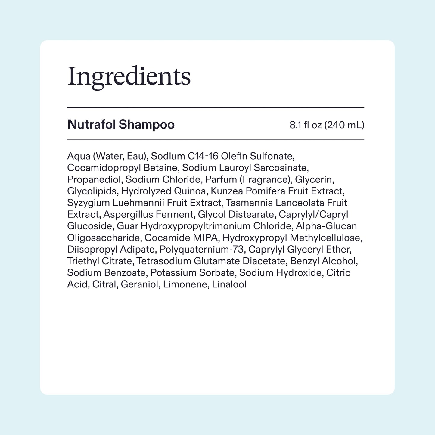 Nutrafol Shampoo, Cleanse and Hydrate Hair and Scalp, Improves Hair Volume, Strength and Texture, Physician-formulated for Thinning Hair, Color Safe, Sulfate Free - 8.1 Fl Oz Bottle