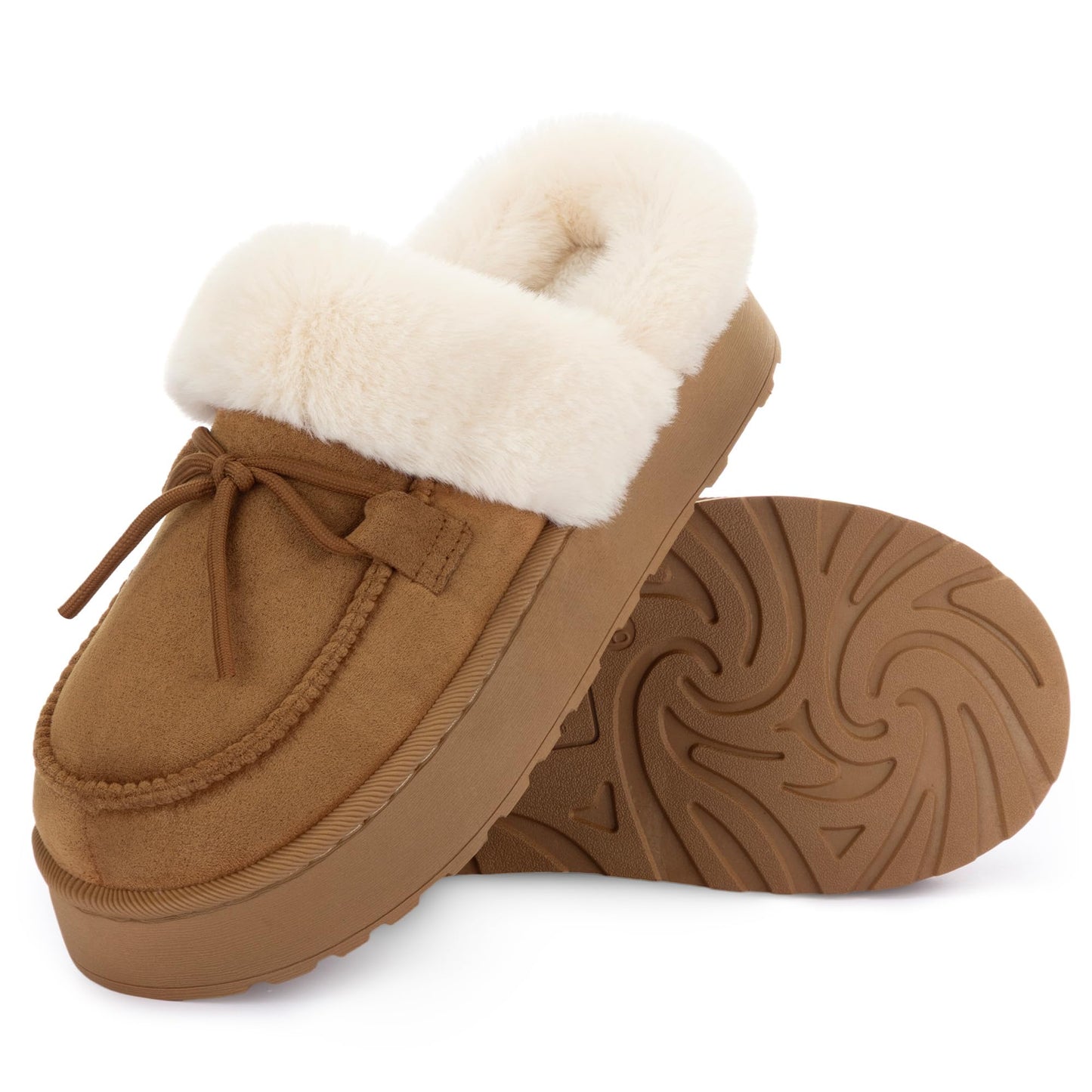 RockDove Women's Microsuede Moc Toe Platform Memory Foam Slipper with Indoor/Oudoor sole, Size 8 US Women, Chestnut