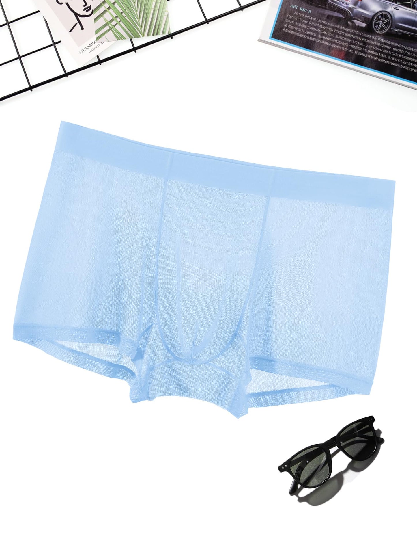 Mens Underwear Trunk Breathable Mesh Boxer Briefs Sexy Lingerie Boxer Shorts for Men Blue XXL