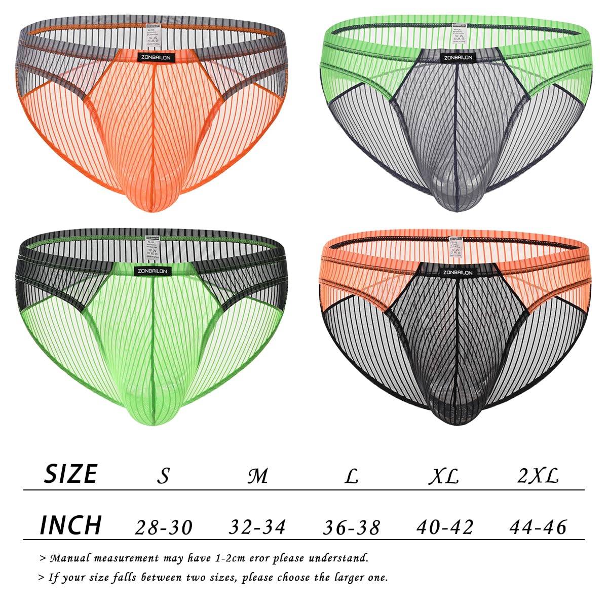 JINSHI Men’s Sheer Mesh Briefs Transparent Bulge Pouch Bikini Underwear See Through Striped Ultra-Thin Sexy Panties XL
