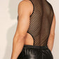 WDIRARA Men's Fishnet Mesh Mock Neck Vest Top Sleeveless Sheer Party Tank Tops Bodysuit Black Medium