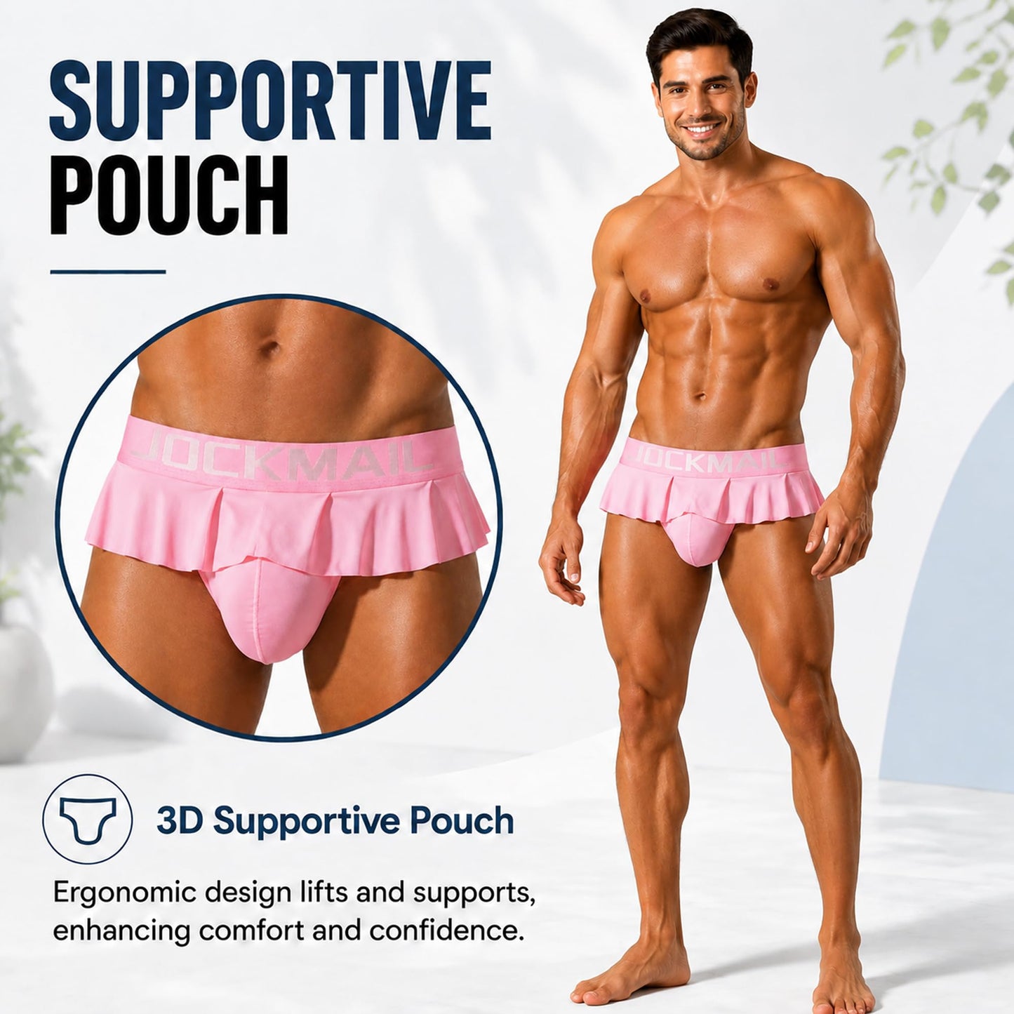 JOCKMAIL Mens Jockstrap Underwear Low Rise Ruffle Waistband Pouch Pink