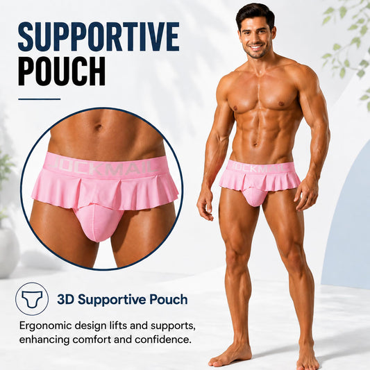 JOCKMAIL Mens Jockstrap Underwear Low Rise Ruffle Waistband Pouch Pink
