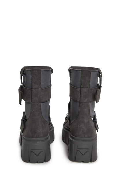 Dolls Kill Low Traitor Boots by Club Exx – Chunky Vegan Leather Boots with Buckles, D-Rings & Side Zipper, Dark Gray, 9