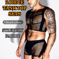 ChiaoLezhee Men's Tank Tops Mens Sexy Sheer Mesh Fishnet Crop Top Shirt Sissy Lingerie Man Underwear for Men Clothes Gay Black One Size