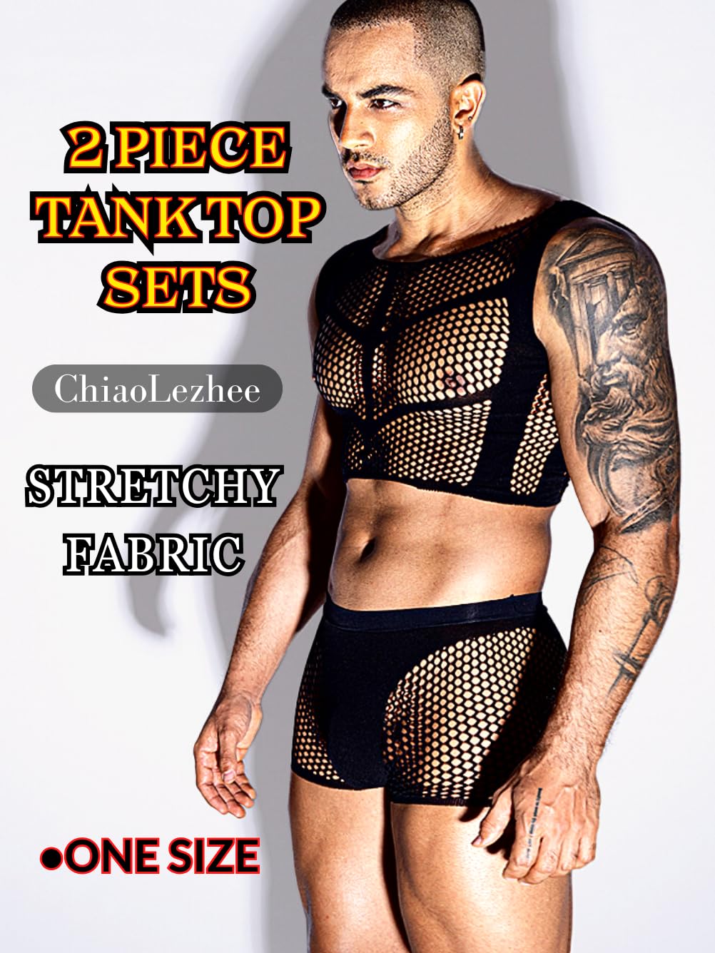 ChiaoLezhee Men's Tank Tops Mens Sexy Sheer Mesh Fishnet Crop Top Shirt Sissy Lingerie Man Underwear for Men Clothes Gay Black One Size