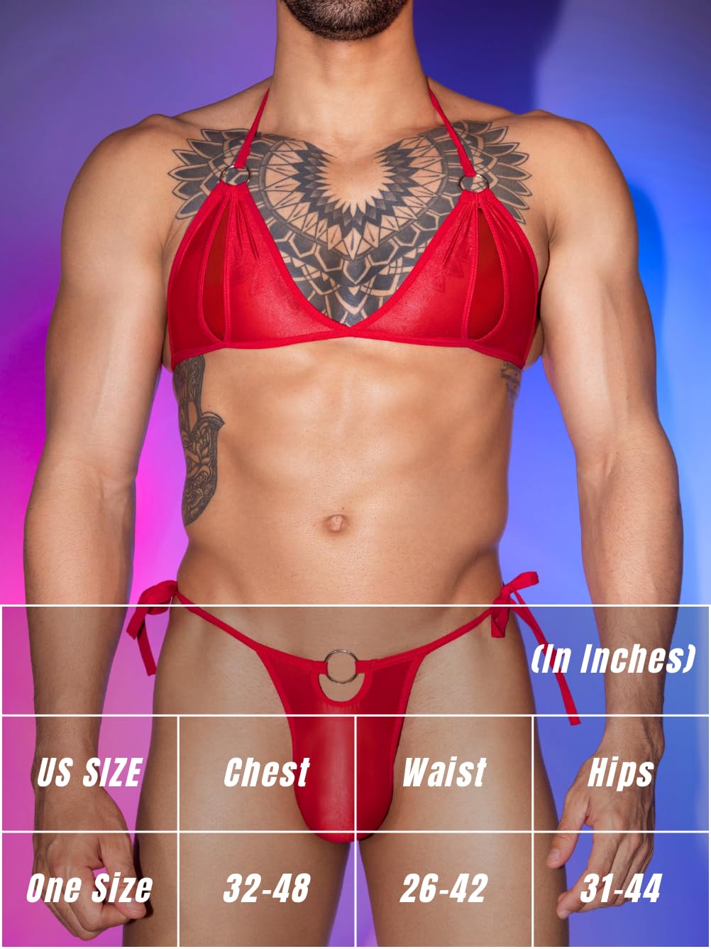 ChiaoLezhee Lingerie Set For Men, Sexy Bra And Panty, Mens Sissy Clothes, Thong Bikini Underwear G String Exotic Man Gay Panties Femboy, Red