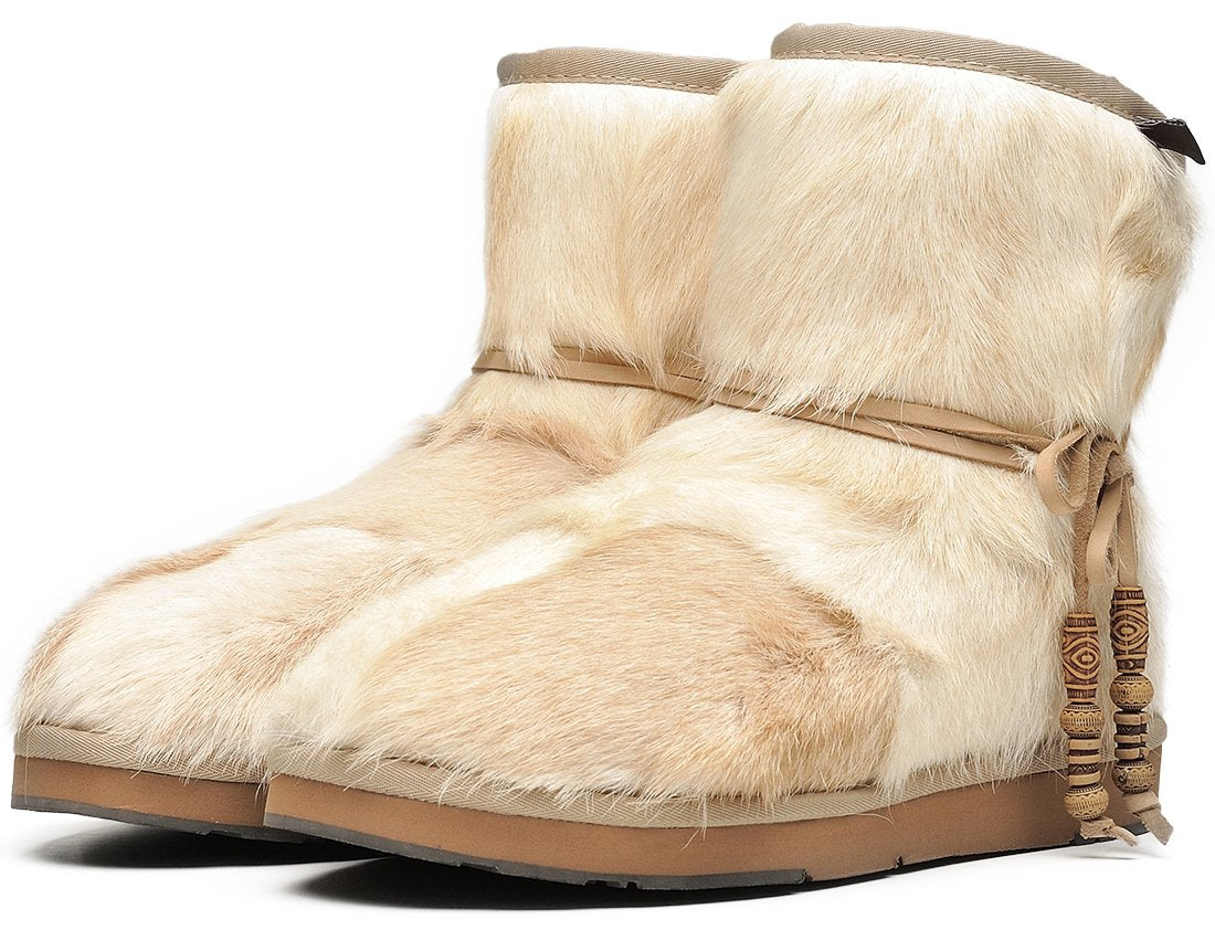 AUMU Women's Classic Mini Sheepskin Winter Boot Fur Boot White Size 10