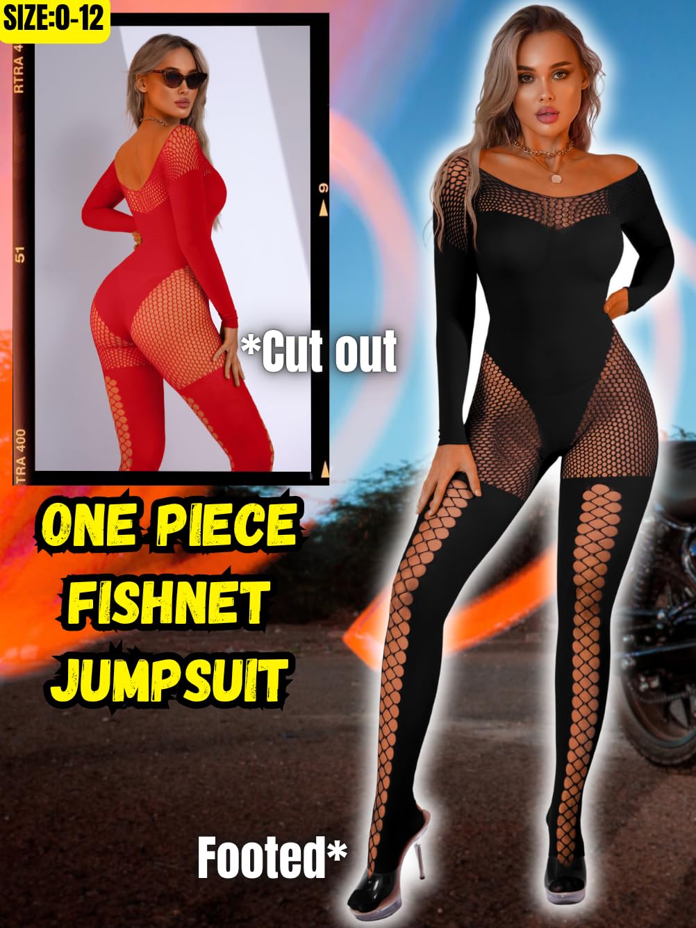 EHSUYAB Womens Sexy Full Fishnet Bodysuit, One Piece Mesh Lace Jumpsuit Body Stockings, Rave Club Poster Exotic Dancer Outfit Black One Size