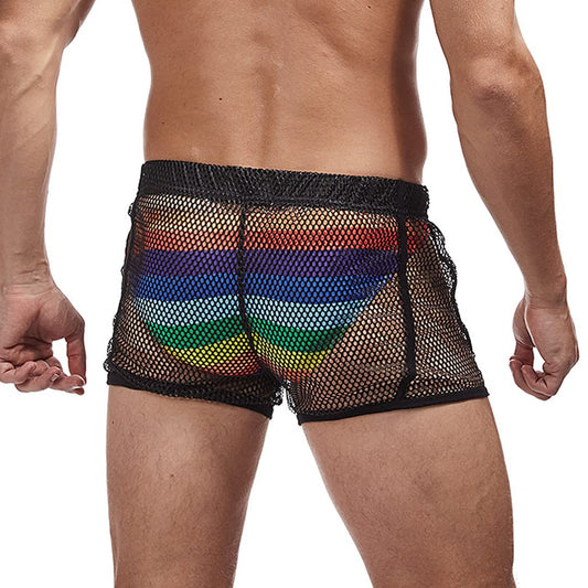 FIROTTII Mens Mesh Shorts Sexy Boxers See Through Boxers for Men Black