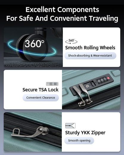 CENSIEN Luggage Sets 2 Pieces, 20 Inch Carry On Luggage and 29 Inch Checked Luggage with Spinner Wheels, Lightweight ABS+PC Hardshell Trunk Suitcases with Aluminum Frame, Top Opening (Green, 20/29)