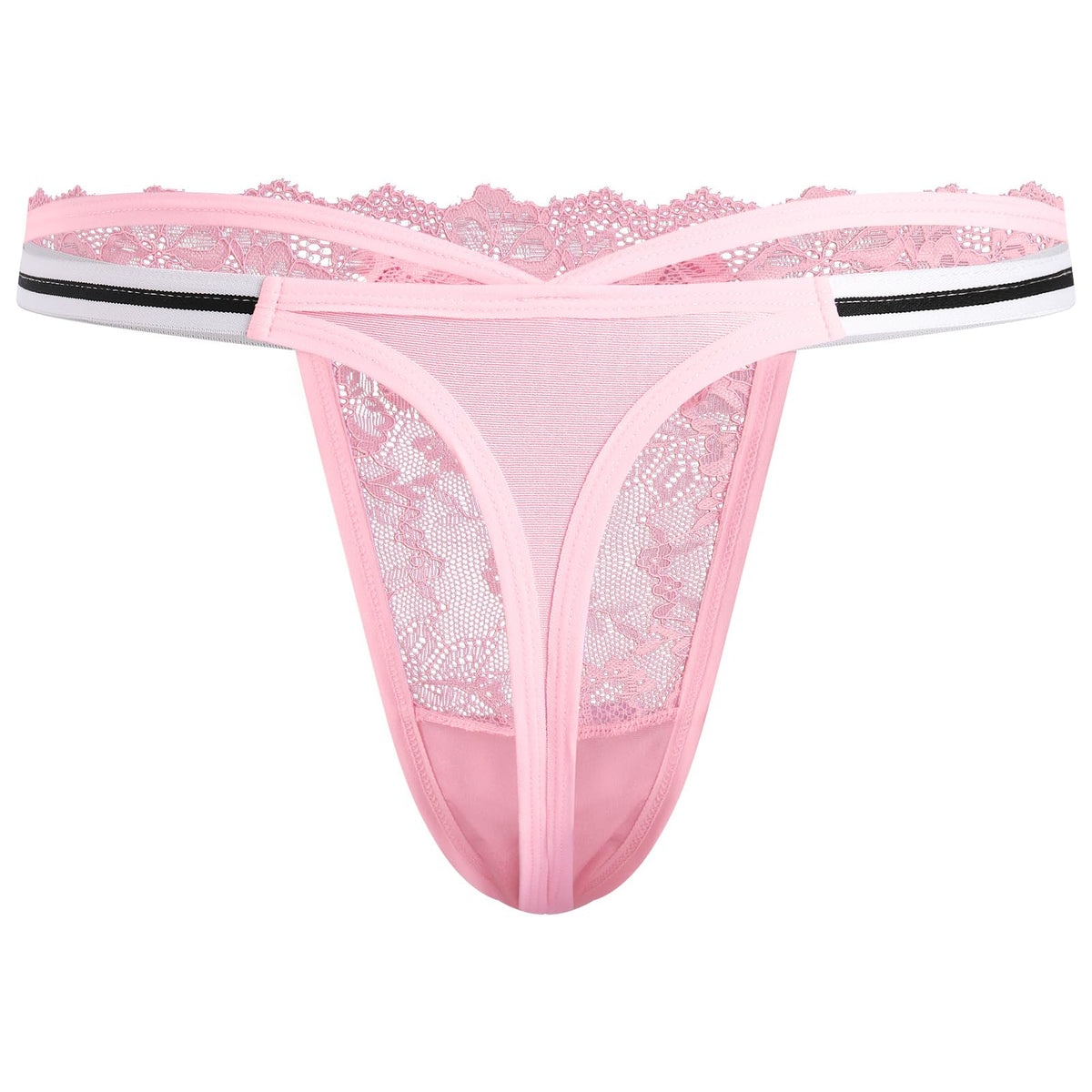 Men's Lace Thong, Sheer Pouch Strappy T-Back, Crossdressing Lingerie ABAFIP