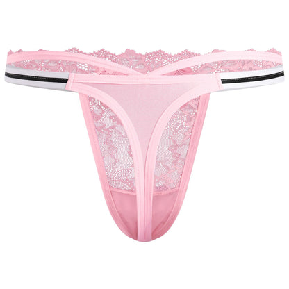 Men's Lace Thong, Sheer Pouch Strappy T-Back, Crossdressing Lingerie ABAFIP
